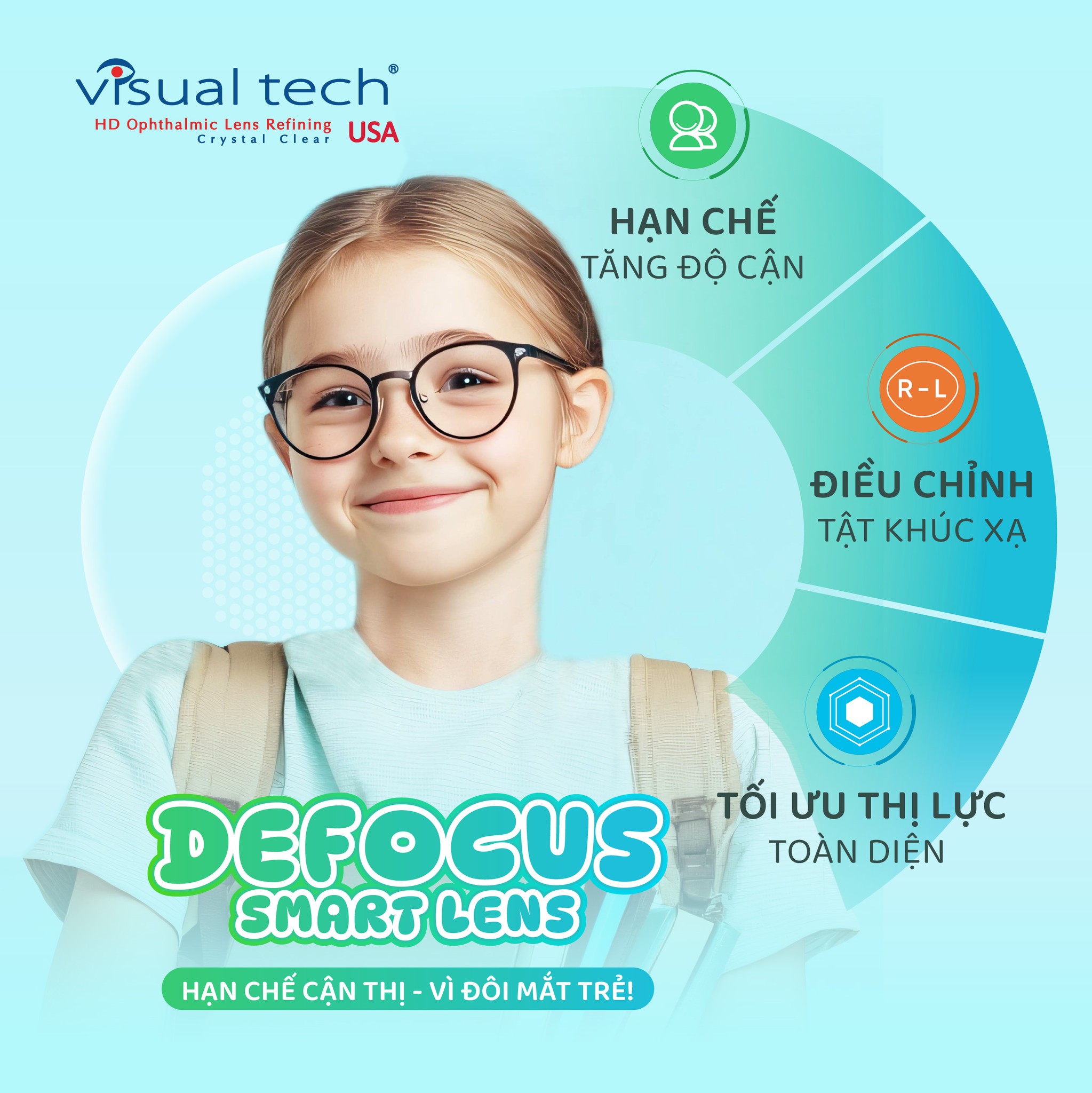 Tròng kính kiểm soát cận thị Defocus visual tech USA