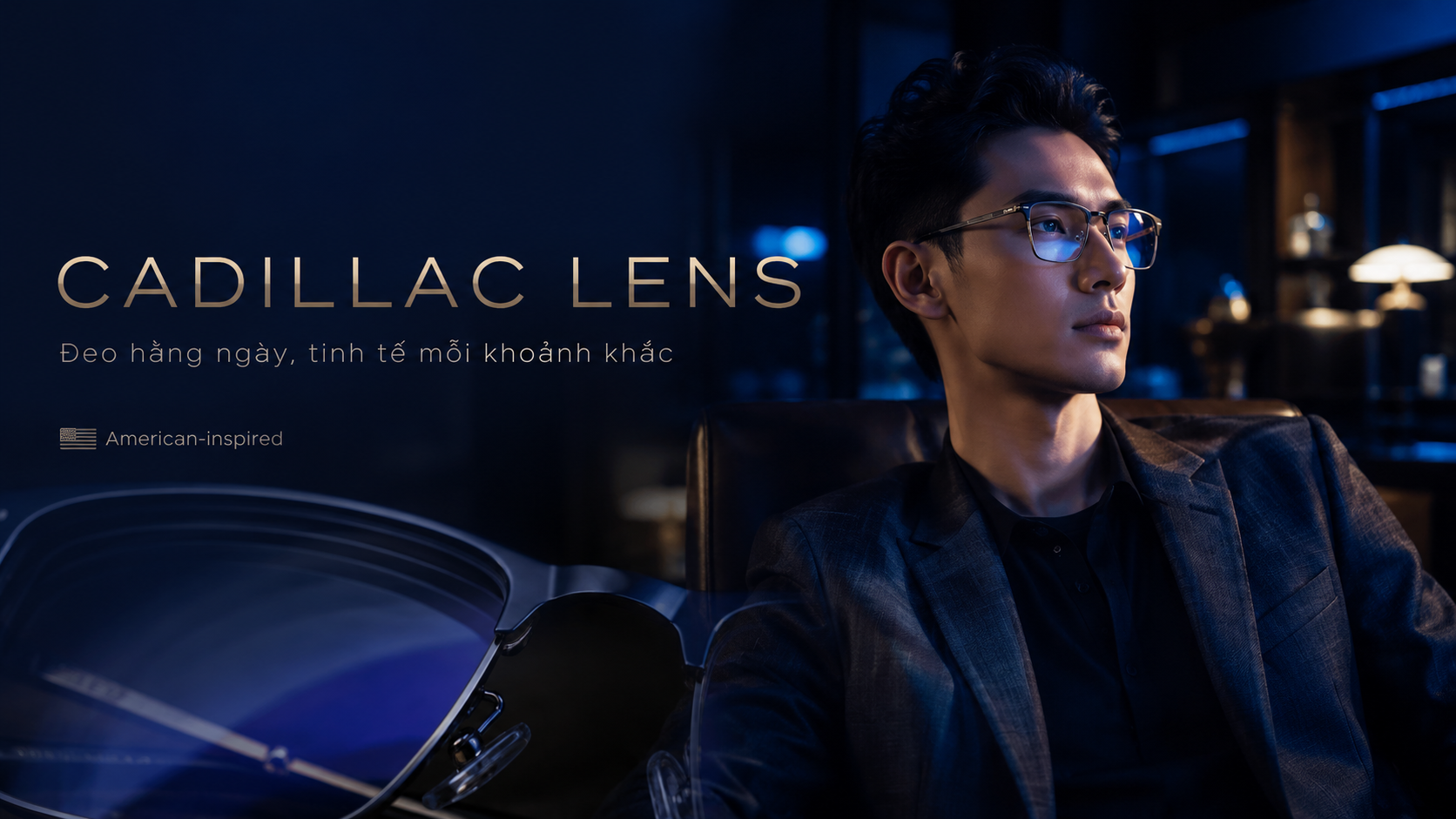 Kính mắt thời trang Cadillac Lens cho nam, thiết kế tinh tế đeo hàng ngày trong không gian sang trọng
