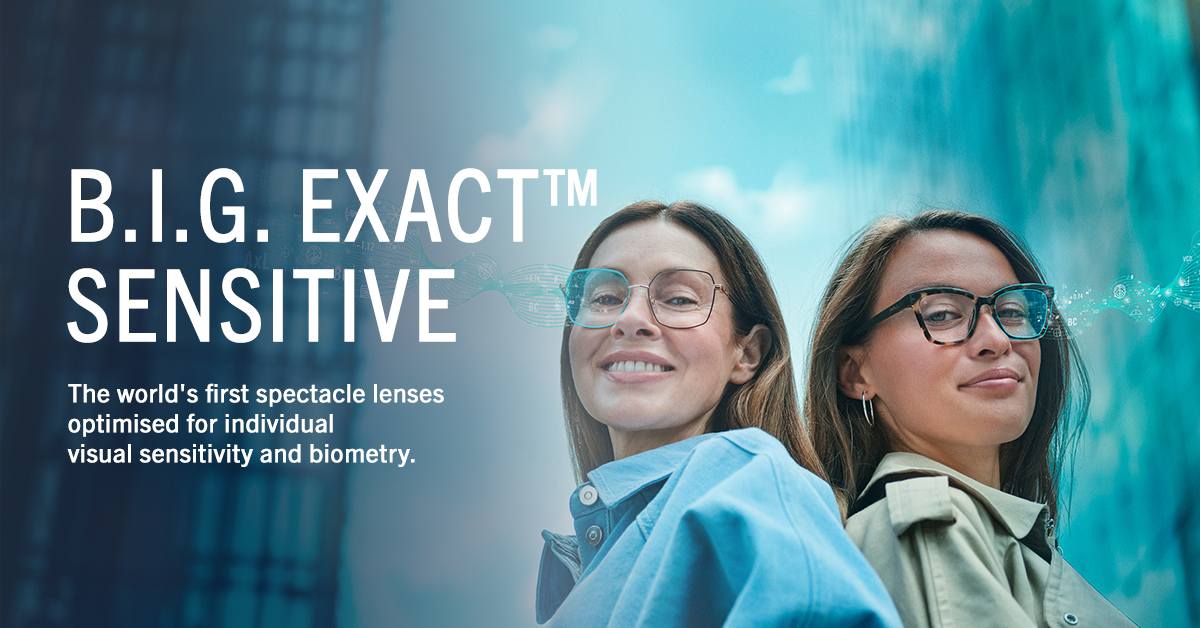 Kính mắt Rodenstock Germany với tròng kính cá nhân hóa B.I.G. Vision đặt trên nền phòng thí nghiệm hiện đại